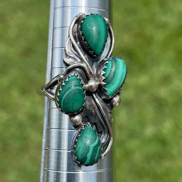 Scott Dave Navajo Sterling Silver Malachite Ring Size 7.75 - Picture 3 of 13